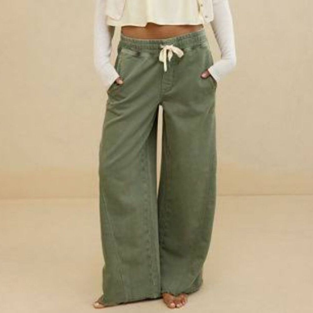 NEW Aerie AE jeans XS S wide leg denim pants Soft Landing trousers khaki green